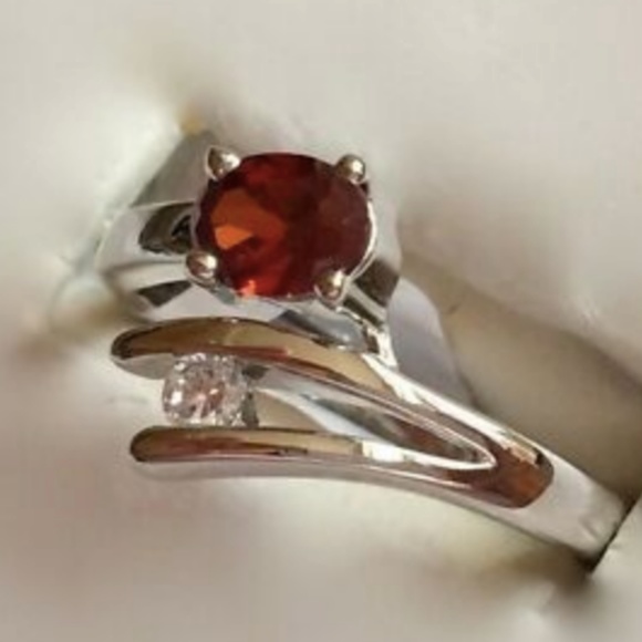 Silver Ruby Garnet Cocktail Ring Red Cubic Zirconia Wrap Size 10 Rhodium Plated - Picture 4 of 8